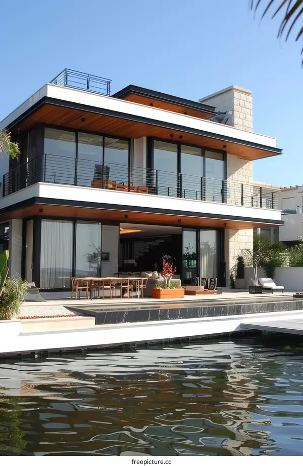A modern house with a pool