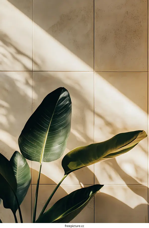 Green Leaves Against a Wall with Light Shining Through
