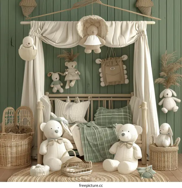 A cozy and inviting nursery decorated in a woodland theme
