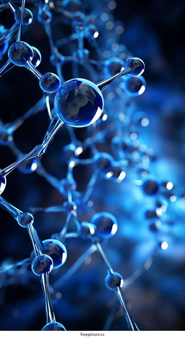 Translucent Blue Molecular Structure with Central Atom