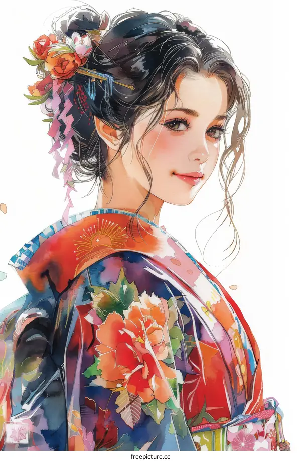 A beautiful Japanese woman in a kimono