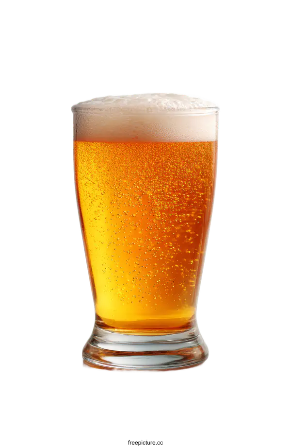 [Transparent Background PNG]Glass of Frothy Beer on White Background