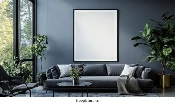 Modern Living Room Mockup with Blank Frame