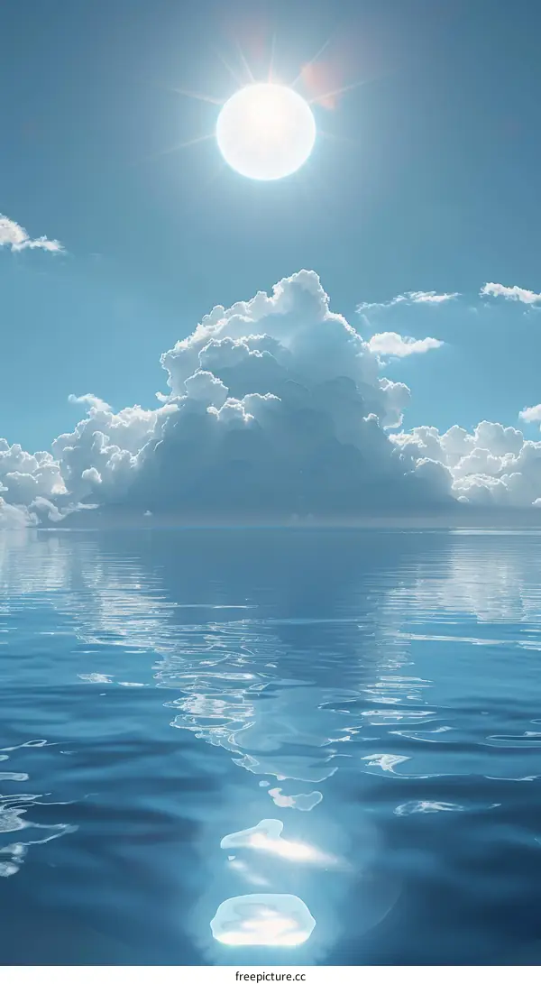 Clear Blue Sky and White Clouds Over the Ocean