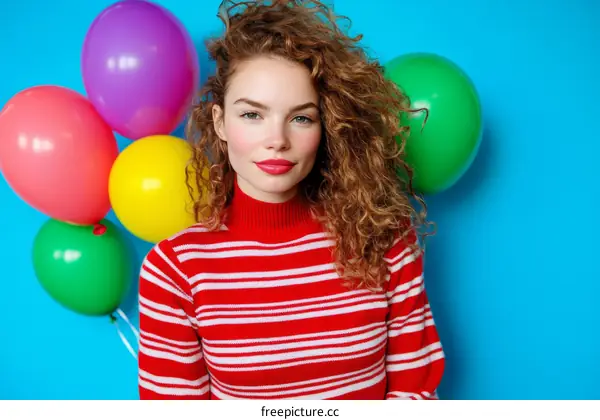 Happy Woman with Colorful Balloons Portrait