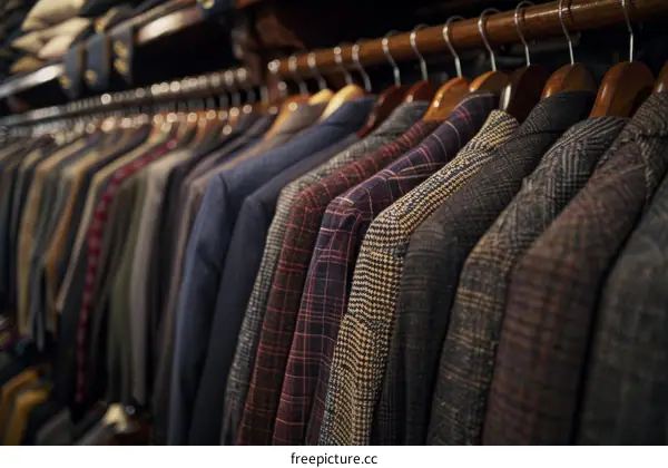 A collection of tweed jackets in ahaberdashery.