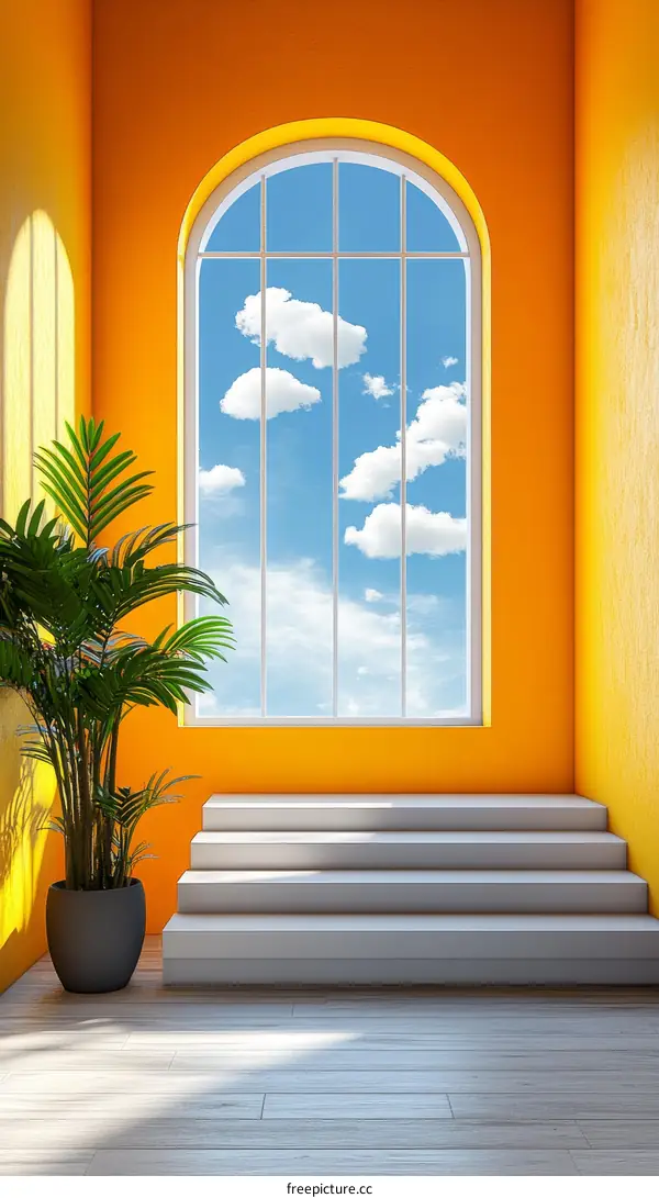 Colorful Interior Design with Arch Window and Steps