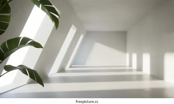 Minimalist White Room with Large Windows and Green Plants