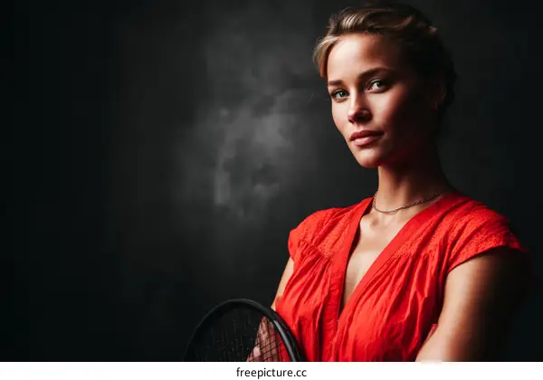 Woman Tennis Player Portrait in Red Dress