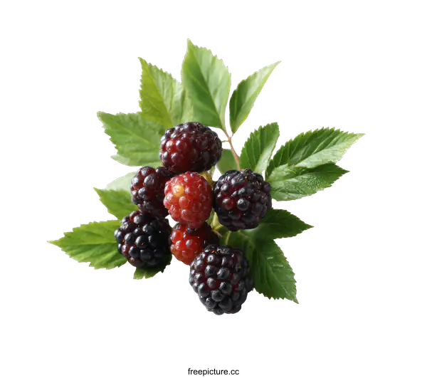 [Transparent Background PNG]Close Up Fresh Blackberries with Leaves