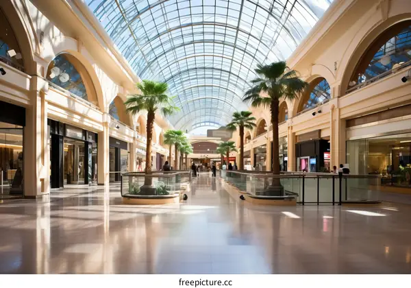 Palm trees in a large shopping mall