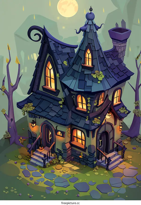 Cartoon Illustration of a Haunted House