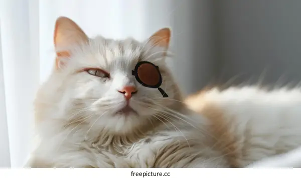 Portrait of a ginger cat wearing an eye patch