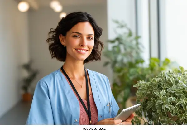Smiling Healthcare Professional Holding Tablet