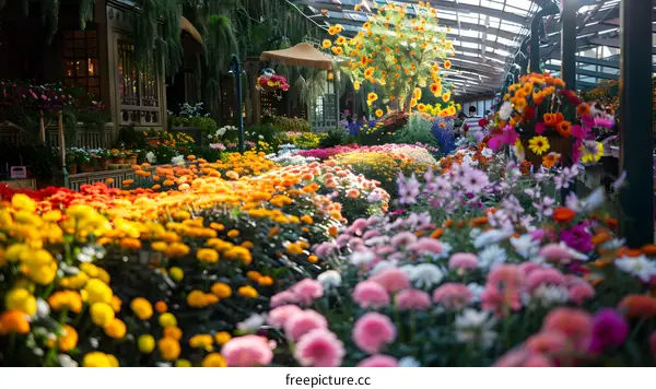 Colorful Flower Garden Display in Greenhouse