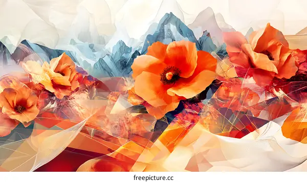 Abstract Painting of Mountains and Poppies