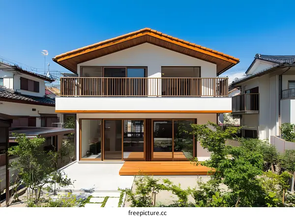 Modern Japanese Style Two Story House With Wooden Deck