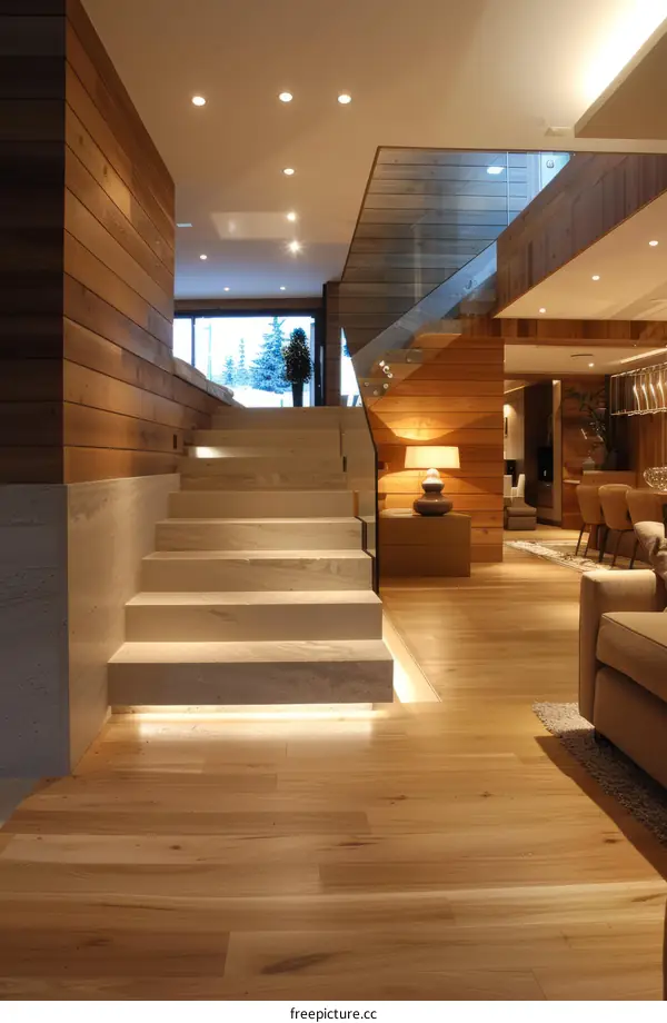 Stairway to the second floor of a luxury home