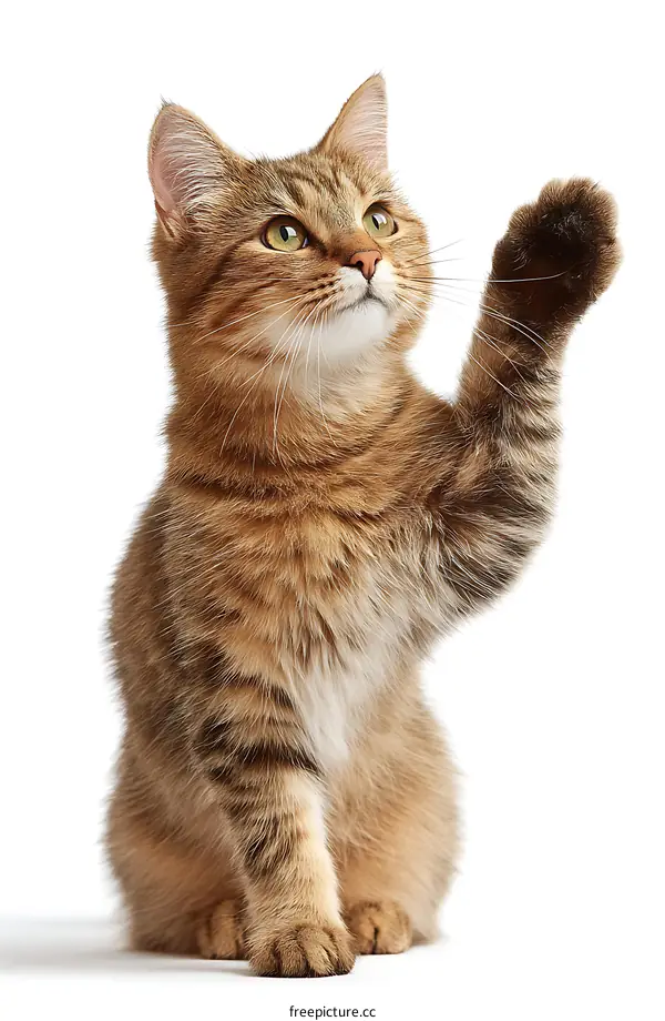 Adorable Tabby Cat Raising Paw