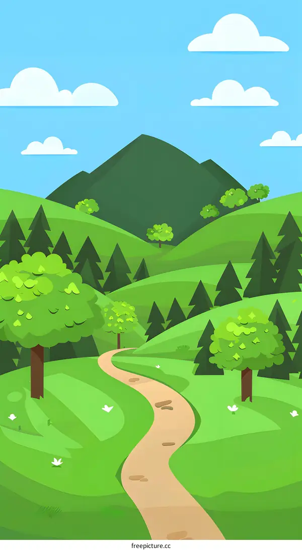 Green Meadow Path in the Mountains Illustration