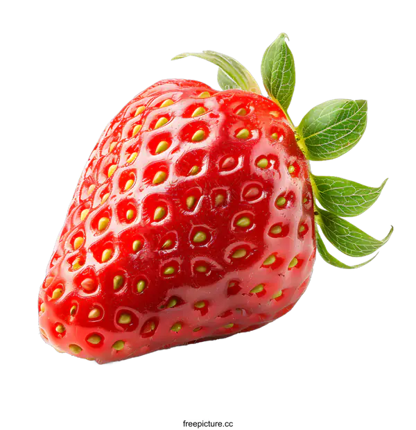 [Transparent Background PNG]Single Fresh Red Strawberry with Green Leaves