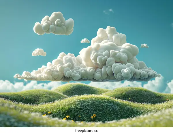 Fluffy clouds over the rolling hills