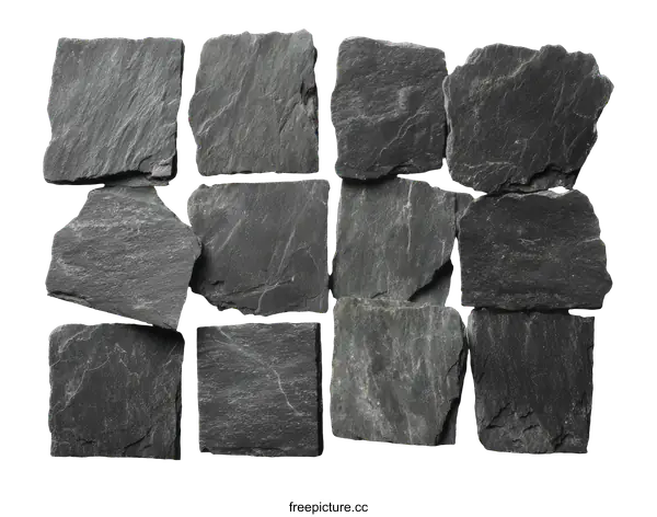 [Transparent Background PNG]Dark Grey Slate Tiles Arranged in a Pattern