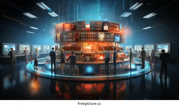 Diverse Business Team Collaborating in a Cutting-Edge Control Room