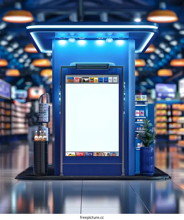 Modern Retail Kiosk With Empty Screen For Advertisement