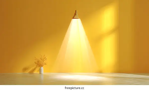 Empty Yellow Room with Sunlight and Vase
