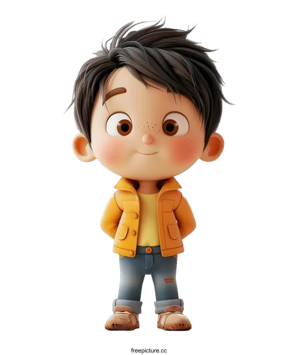 [Transparent Background PNG]Cute Cartoon Boy in Yellow Jacket