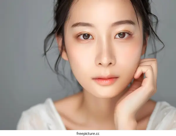 Closeup Portrait of an Asian Woman with Makeup
