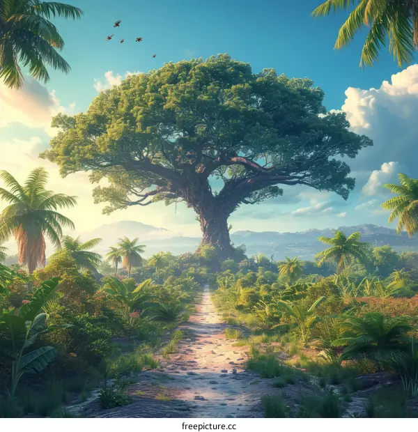 Lush Tropical Rainforest with Towering Trees