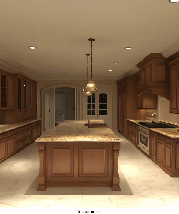 Modern Kitchen Interior Design with Island and Recessed Lighting