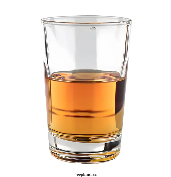 Glass of Amber Liquid Isolated on White Background