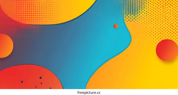 Abstract Blue and Yellow Background With Circles and Halftone Dots