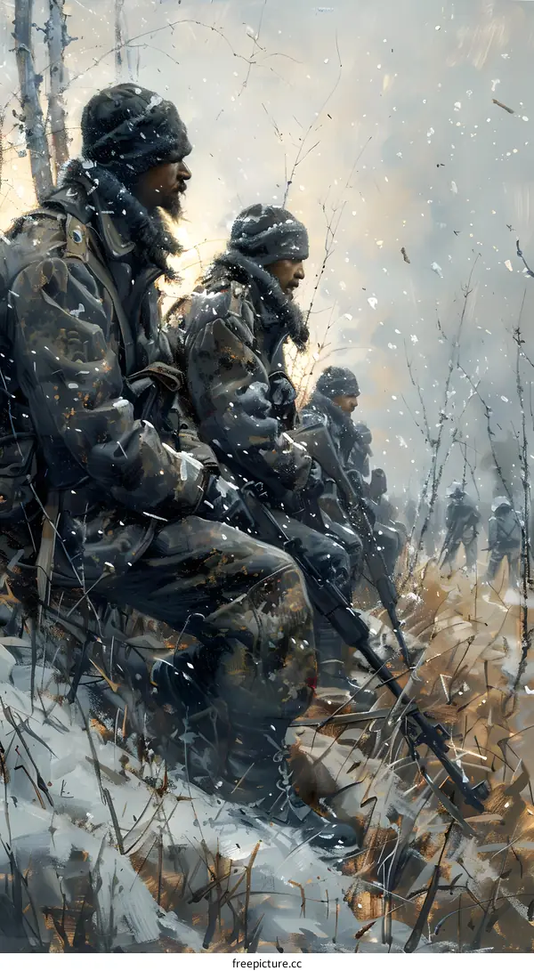 Four soldiers in the snow