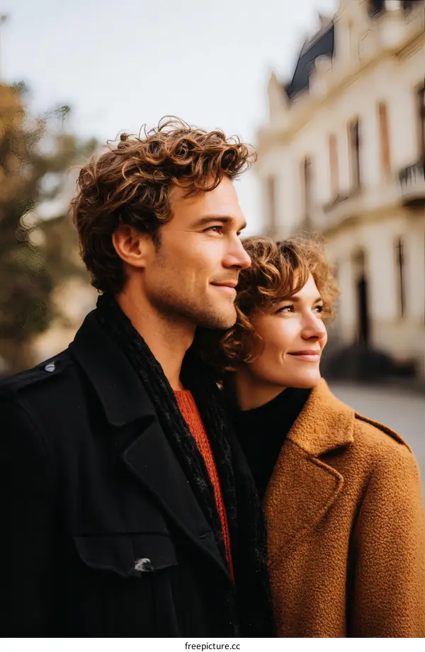 Couple in Autumn Cityscape enjoying a moment
