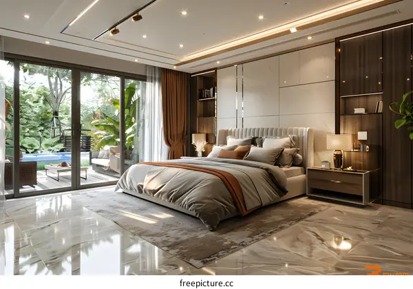 Luxury Bedroom Design with Bay Window and Balcony