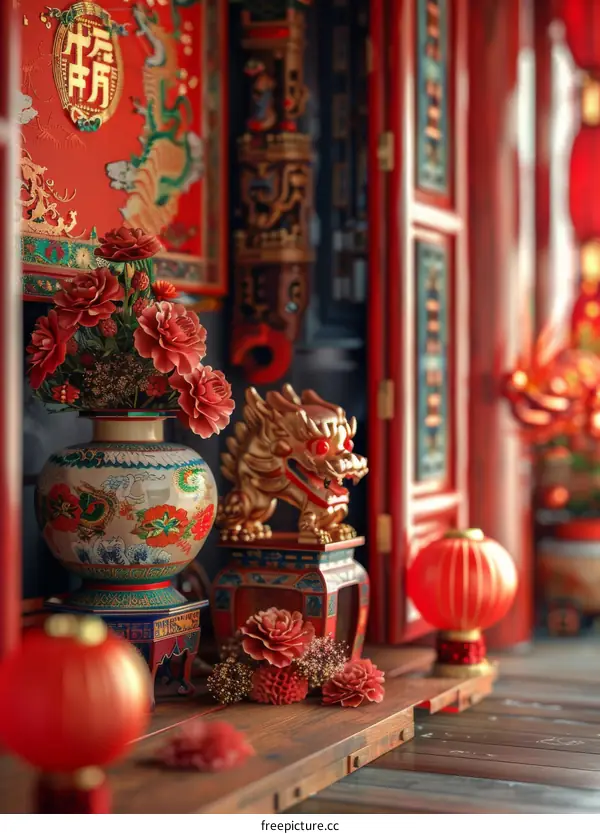 Chinese Architecture Decorated for Lunar New Year Celebration