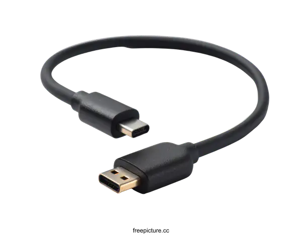 [Transparent Background PNG]Black USB Cable with USB-C and USB-C Ports