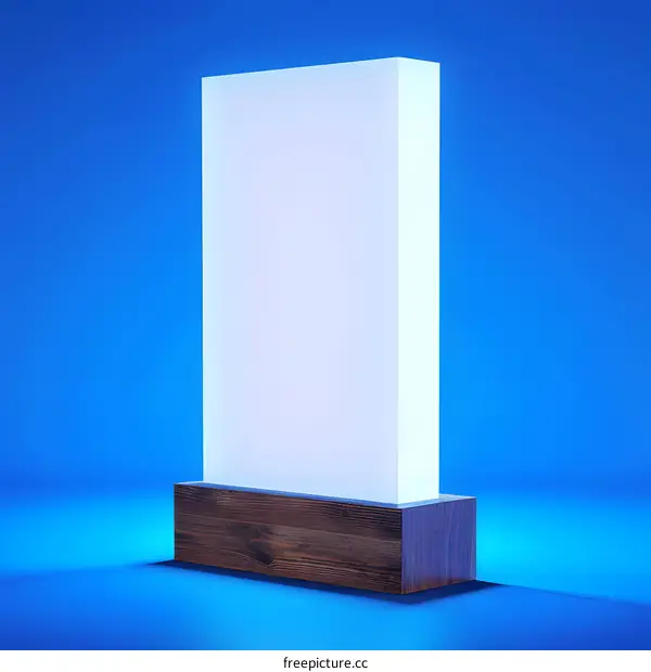 White Acrylic Blank Billboard Mockup On Wooden Base