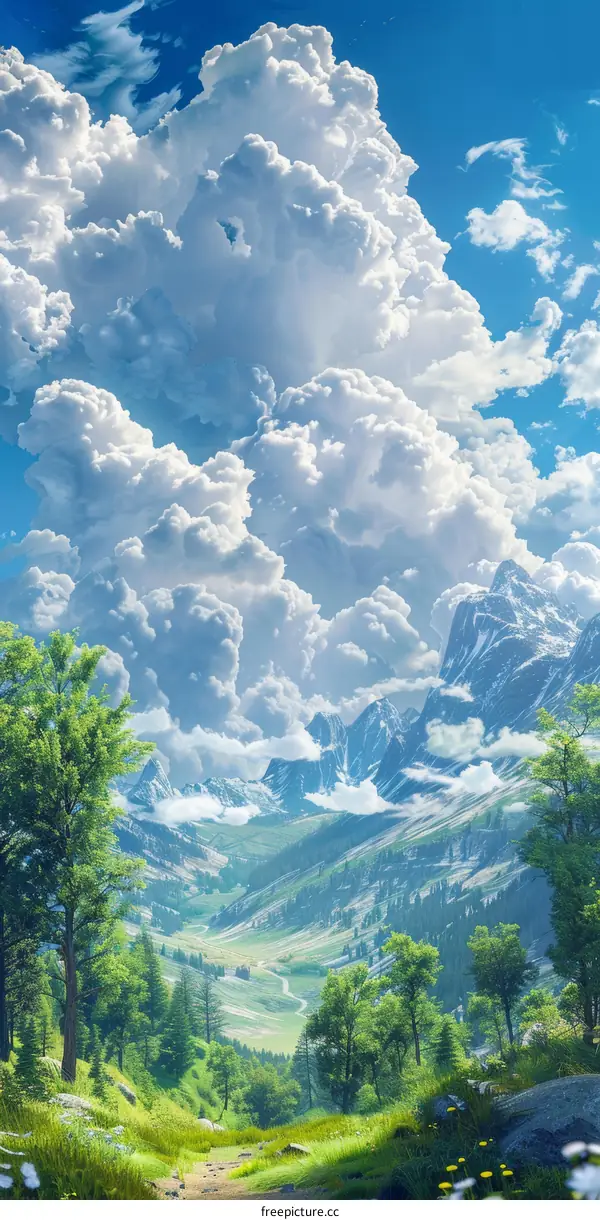 Mountain Valley Path with Clouds