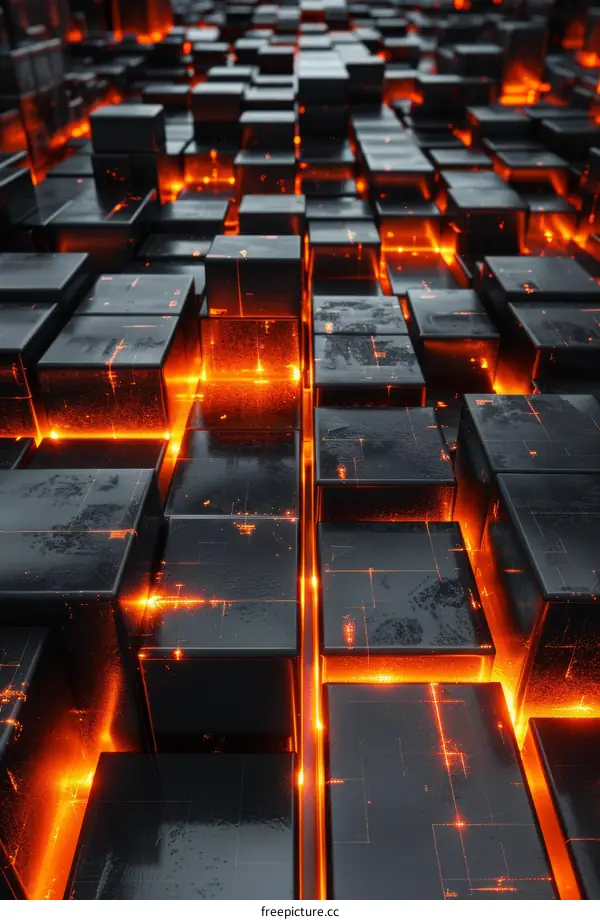 Abstract 3D rendering of glowing cubes background