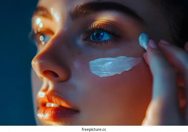 Closeup of Woman Applying Face Cream