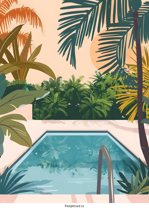 Tropical Poolside Summer Illustration