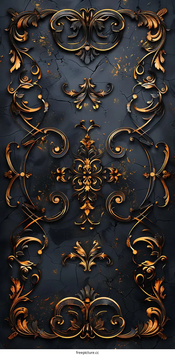 Golden relief pattern on black background