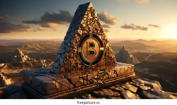 The Ancient City of Petra in Jordan with a Bitcoin Symbol