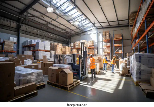 A warehouse with workers in it