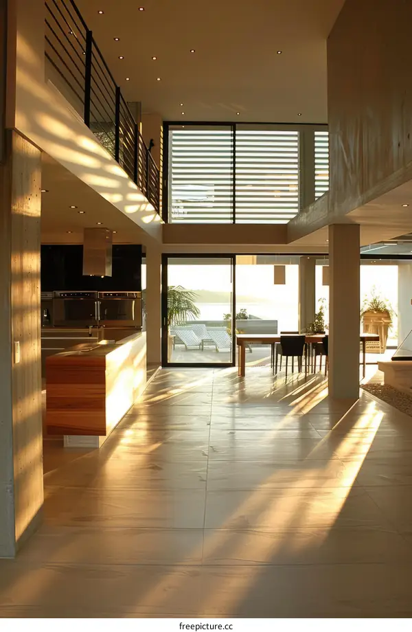 Bright modern house interior with open floor plan